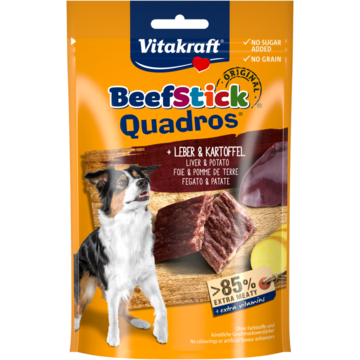 Packshot Beef Stick Quadros Leber + Kartoffel