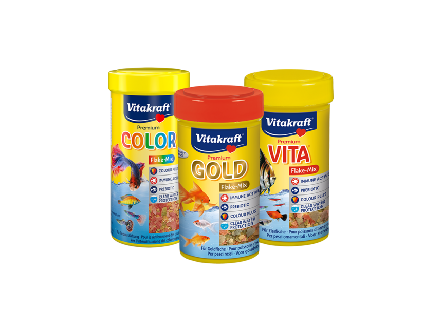 Vitakraft Premium Color, Premium Vita und Premium Gold Fischfutterdosen